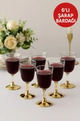 6'lı Gold Base Plastik Şarap Bardağı Düğün, Davet, Organizasyon, Parti için Dayanıklı 150 ml - 1