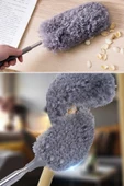 140 Cm Teleskopik Uzatılabilir Mikrofiber Yumuşak Başlıklı Gri Toz Alma Fırçası Püskülü - 2