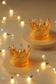 2'li Set Kristal Taç Mumluk Gold - 5