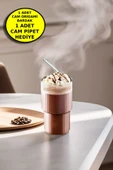 1 Adet Origami Cam Borosilikat Soğuk Kahve Kokteyl Meşrubat Bardak 300 Ml-1 Adet Cam Pipet Hediye - 1