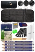 A4 Telli Eskiz Defteri Canson 1557 Kömür Kalem Karakalem Rulo Kalemlik Siyah 24 Bölmeli Dereceli Kalem Gölgeleme Dağıtma - 1