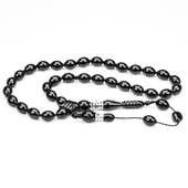 Oltu Taşı Beyzi Kesim Gümüş Nakkaş Oyma İmame Tespih thumbnail 1