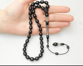 Oltu Taşı Kare Baklava Desenli  İmame Gümüş İşleme Sade Tespih thumbnail 4