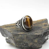 Ayyıldız Kayı Boyu  Desenli  Model  Kaplangözü Taşlı ErkekYüzük thumbnail 4