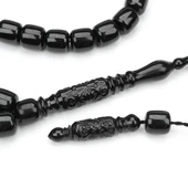 Oltu Taşı Kısa Eskitme Model Nakkaş Oyma İmameli Tespih thumbnail 2