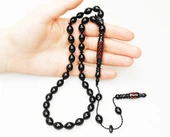 Oltu Taşı Oyma İmame ve Kırmızı Mine İşleme  Sade Tespih thumbnail 3