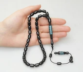 Oltu Taşı Oyma İmame ve Mavi Mine İşleme  Sade Tespih thumbnail 3