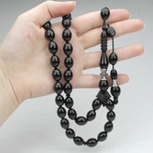 Oltu Taşı Beyzi Kesim Gümüş Nakkaş Oyma İmame Tespih thumbnail 3