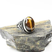 Ayyıldız Kayı Boyu  Desenli  Model  Kaplangözü Taşlı ErkekYüzük thumbnail 1