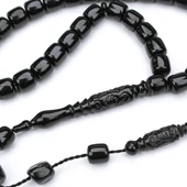 Oltu Taşı Kısa Eskitme Model Nakkaş Oyma İmameli Tespih thumbnail 3