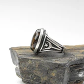 Ayyıldız Kayı Boyu  Desenli  Model  Kaplangözü Taşlı ErkekYüzük thumbnail 3