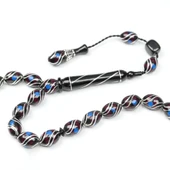 Oltu Taşı ve  Kırmızı Galalith Çift Çeşmi İşlemeli Tespih thumbnail 3