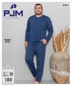 Pijamoni Erkek Battal Düğme Yaka Penye Uzun Kol  Pijama Takımı 6720/9 - 1 Adet  Mavi 3XL thumbnail 2