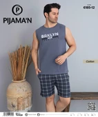 Pijamoni Erkek Bisiklet Yaka Kolsuz Şortlu Pijama Takımı 6185/12 - 1 Adet  M Füme - 2