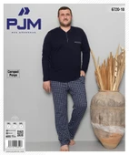 Pijamoni Erkek Battal Düğme Yaka Penye Uzun Kol  Pijama Takımı 6720/10 - 1 Adet  4XL Siyah thumbnail 2