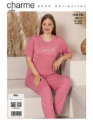 Charme Kadın Büyük Beden Bisiklet Yaka MİLAN Likralı Kısa Kol Pijama Takımı K601/246 - 1 Adet  4XL Pembe thumbnail 4