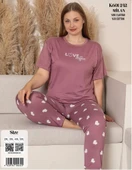 Charme Kadın Büyük Beden Bisiklet Yaka MİLAN Likralı Kısa Kol Pijama Takımı K601/242 - 1 Adet  5XL Gül Kurusu thumbnail 3