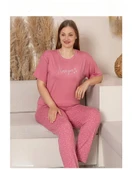 Charme Kadın Büyük Beden Bisiklet Yaka MİLAN Likralı Kısa Kol Pijama Takımı K601/246 - 1 Adet  4XL Pembe thumbnail 2