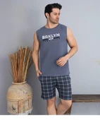 Pijamoni Erkek Bisiklet Yaka Kolsuz Şortlu Pijama Takımı 6185/12 - 1 Adet  M Füme - 1
