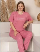 Charme Kadın Büyük Beden Bisiklet Yaka MİLAN Likralı Kısa Kol Pijama Takımı K601/246 - 1 Adet  4XL Pembe thumbnail 1