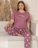 Charme Kadın Büyük Beden Bisiklet Yaka MİLAN Likralı Kısa Kol Pijama Takımı K601/242 - 1 Adet  2XL Gül Kurusu - 1