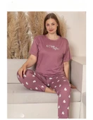 Charme Kadın Büyük Beden Bisiklet Yaka MİLAN Likralı Kısa Kol Pijama Takımı K601/242 - 1 Adet  4XL Gül Kurusu thumbnail 2