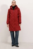 5138 Kapitone Uzun Şişme Mont - Bordo - 3