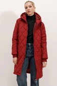 5138 Kapitone Uzun Şişme Mont - Bordo - 1