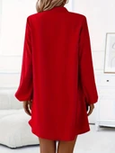 Kadın Uzun Kollu V Yakalı önden Düğmeli Kısa Sandy Elbise thumbnail 2