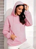 Kadın Uzun Kollu Kapşonlu Bağcıklı Cepli Capitone Sweatshirt - 2