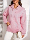 Kadın Uzun Kollu Kapşonlu Bağcıklı Cepli Capitone Sweatshirt - 3