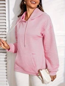 Kadın Uzun Kollu Kapşonlu Bağcıklı Cepli Capitone Sweatshirt - 1