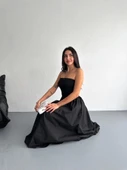 Straplez Pileli Elbise - Siyah - 4