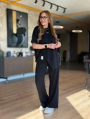 Kadın Kısa Kollu Bisiklet Yaka Asimetrik Viskon Iki Iplik Bluz Ve Pantolon Ikili Takım - 3