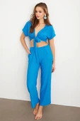 Kadın Bürümcük Kumaş Pantolonlu Takım - 4