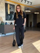 Kadın Kısa Kollu Bisiklet Yaka Asimetrik Viskon Iki Iplik Bluz Ve Pantolon Ikili Takım - 1
