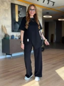 Kadın Kısa Kollu Bisiklet Yaka Asimetrik Viskon Iki Iplik Bluz Ve Pantolon Ikili Takım - 2
