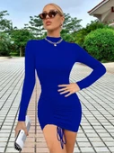 Kadın Uzun Kollu Sağ Belden Sol Etek Ucuna Doğru Hafif çapraz Büzgülü Sandy Mini Boy Elbise - 2