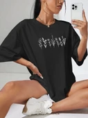 Baskılı Oversize T-shirt - Siyah - 1
