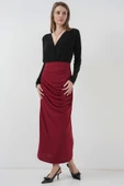 8035 Büzgülü Midi Etek - Bordo - 1