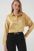 3985 Oversize Saten Gömlek - Altın Sarısı - 1