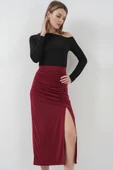 8033 Sandy Yırtmaçlı Etek - Bordo - 1