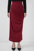 8035 Büzgülü Midi Etek - Bordo - 2