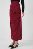 8035 Büzgülü Midi Etek - Bordo - 4