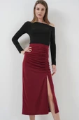 8033 Sandy Yırtmaçlı Etek - Bordo - 3