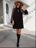 Kadın Uzun Kollu Tül Detay Sandy Mini Boy Elbise - 5