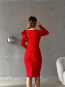 Kadın Kruvaze Yaka Volan Detay Midi Boy Fırsat ürün Elbise - 3