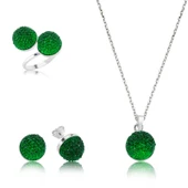 925 Ayar Gümüş Yeşil Kristal Set - 1