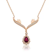 925 Ayar Gümüş Rose Kırmızı Taşlı Madalyon Kadın Gümüş Kolye thumbnail 2