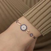925 Ayar Gümüş Rose Nazar Boncuklu Bileklik thumbnail 3